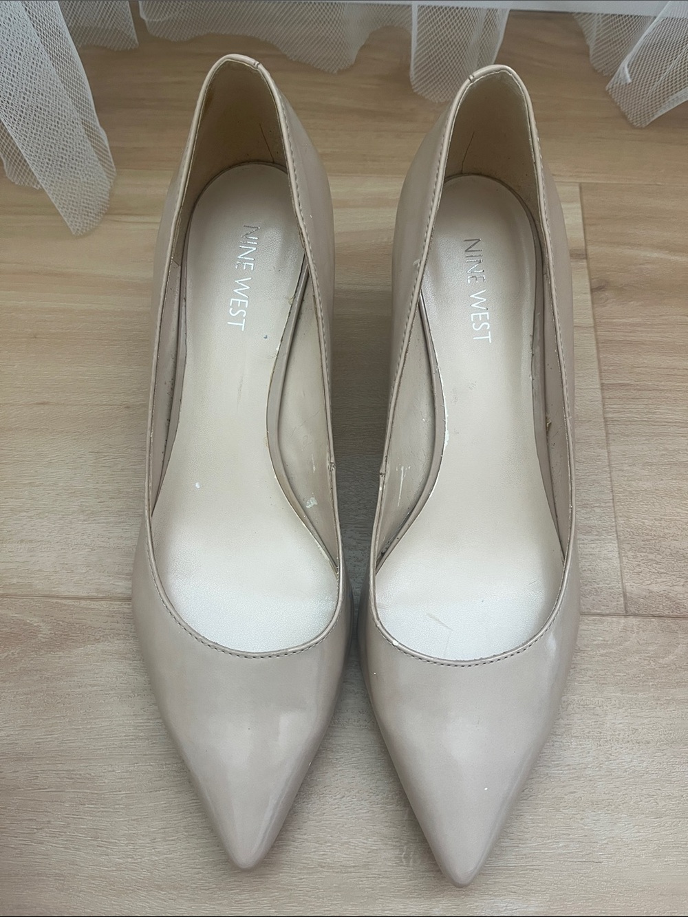 Nine West Nude Patent Pointed-Toe Pumps - Picture 1 of 6